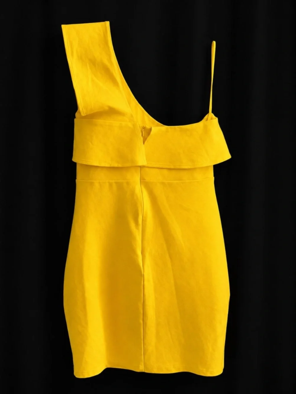 Lulus Yellow One Shoulder Ruffle Bodycon Mini Dress Size L - Picture 3 of 6